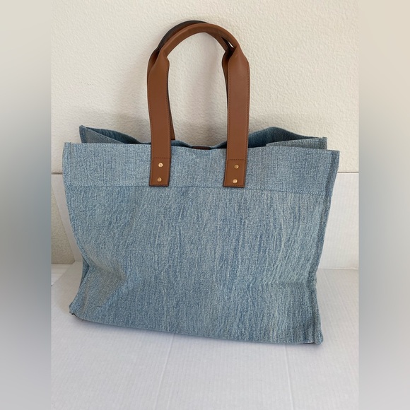 True Religion Large Jeans Light Blue Jean Denim Tote Bag Handbag Weekender - Picture 2 of 7